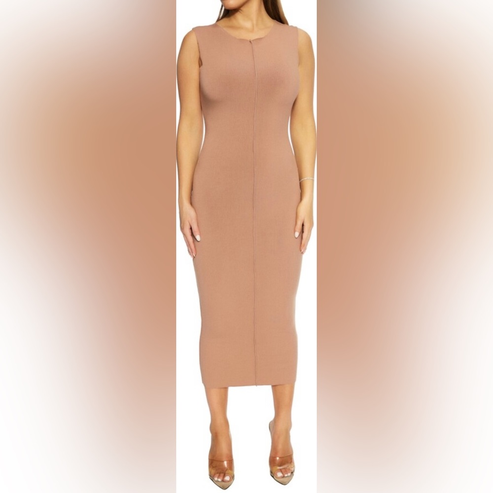 naked wardrobe Sleeveless Midi Bodycon Dress in Mauve Taupe